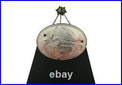Beautiful & Rare Art Deco Glass Pendant With 3 Herons Noverdy France 1925