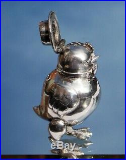Beautiful Rare Art Deco Solid Silver Novelty Bird Pounce Pot Shaker