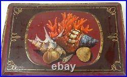 Beautiful Rare Art Nouveau Antique Sea Shells Coral Curio Cabinet Tin Box 1900