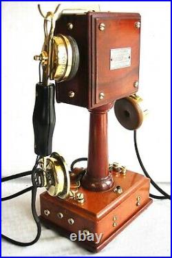 Beautiful Rare French Wood & Brass Restored Antique Telephone 3rd Party Receiver