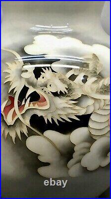 Beautiful Rare Large 10x 8 Japanese Signed Inaba Flaming Dragon Cloisonné Vase