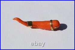 Beautiful & Rare Large Antique Coral Victorian Horn Pin Brooch