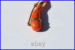Beautiful & Rare Large Antique Coral Victorian Horn Pin Brooch