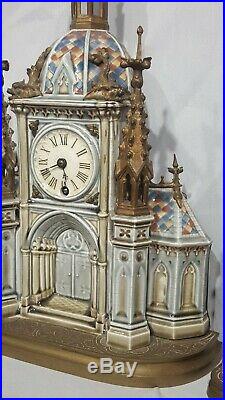 Beautiful Rare Lenzkirch porcelain and bronze mantle Clock Garniture Set