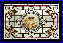 Beautiful Rare Painted Bird In Blossom Antique English Stained Glass Window
