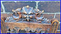 Beautiful Rare Pair Victorian Green Man Carved Oak Hall Chairs Antique
