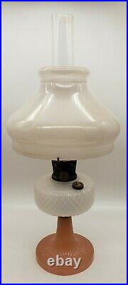 Beautiful Rare Rose & White Moonstone Quilted Aladdin Oil Lamp & Shade