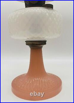 Beautiful Rare Rose & White Moonstone Quilted Aladdin Oil Lamp & Shade