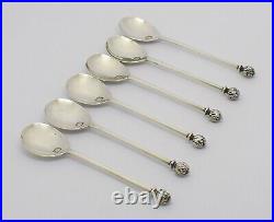 Beautiful Rare Set Of 6 Cased Solid Silver'acanthus Knop' Spoons Hm 1945/46