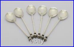Beautiful Rare Set Of 6 Cased Solid Silver'acanthus Knop' Spoons Hm 1945/46