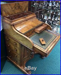 Beautiful Rare Shape Ladies Davenport Desk. Burr Walnut And Original. Fabulous