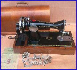 Beautiful Rare Singer 15, 15K vintage hand crank sewing machine with Trefoil