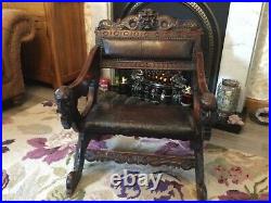 Beautiful Rare Solid Oak heavily carved antique fireside chair
