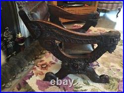 Beautiful Rare Solid Oak heavily carved antique fireside chair