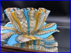 Beautiful Rare Vibrant Antique Murano Latticino Bowl & Plate Glass Dish