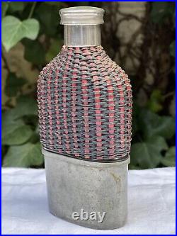Beautiful Rare wicker Antique Victorian WW1 Officer's Campaign spirit hip Flask
