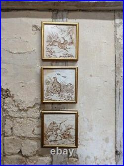 Beautiful Set Of 3 Rare Wedgwood Framed Tiles, Victorian, Hare & Dog