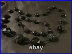 Beautiful Victorian Rare Carved Whitby Jet Bead Necklace & Bracelet