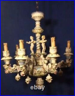 Beautiful Vintage Antique Capodimonte 6 Branch Chandelier Italian Porcelain Rare