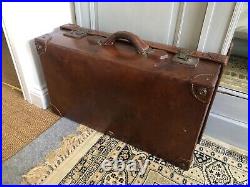 Beautiful Vintage Leather Suitcase With Rare Blue Satin Interior Lining