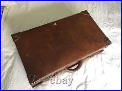 Beautiful Vintage Leather Suitcase With Rare Blue Satin Interior Lining
