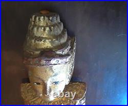 Beautiful Vintage Wooden Temple Buddha peacefully smiling praying rare buddhist