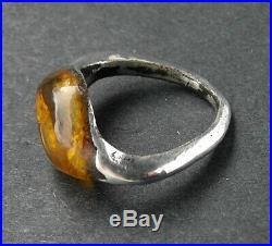 Beautiful ancient Viking silver ring with amber setting wearable RARE