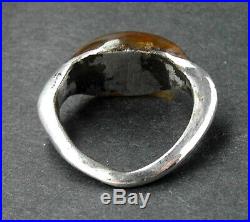Beautiful ancient Viking silver ring with amber setting wearable RARE