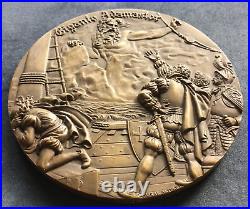 Beautiful antique and rare bronze medal with high reliefs of the Giant Adamastor