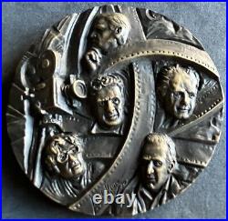 Beautiful antique rare bronze medal with high reliefs dedicated to cinema art