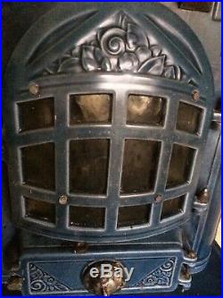 Beautiful french antique Rare Seldom Royal Blue Chimnee Cast Iron Log Burner