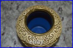 Beautiful, rare, Antique brass Bowl w Lid covered in intricate hand-made carving
