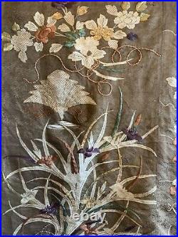 Beautiful rare Japanese silk late 19th Cent printed embroidered fabric 5626