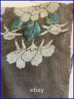 Beautiful rare Japanese silk late 19th Cent printed embroidered fabric 5626