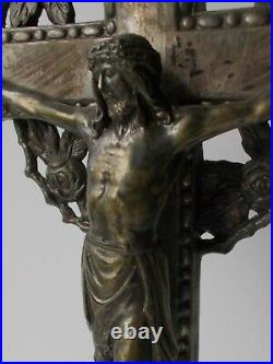 Beautiful rare antique Altar Crucifix wonderful figure of Christ & Virgin Mary