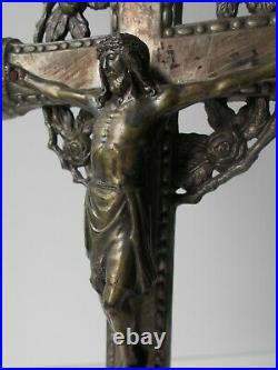 Beautiful rare antique Altar Crucifix wonderful figure of Christ & Virgin Mary