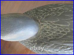 Beautiful rare antique glass eyed hand carved D. J. A. Raised head black duck decoy