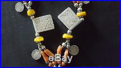 Beautiful silver berber necklace with rare kitab talisman, genuine coral, amber