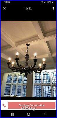 Big! Beautiful Rare Antique Church Hung Carved Mahogany Wood 8 Arm Chandelier