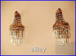C 1930 French Big Crystal Prisms Bronze Sconces Empire Rare Beautiful Tiers