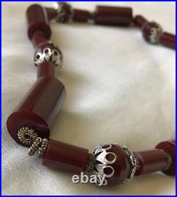 Cherry Amber Genuine Tested Bakelite Faturan Rare Long Prayer Bead Necklace 103g