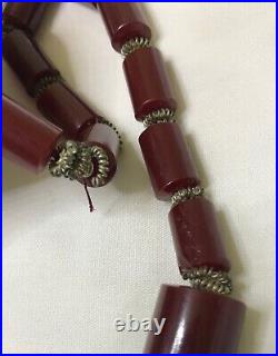 Cherry Amber Genuine Tested Bakelite Faturan Rare Long Prayer Bead Necklace 103g