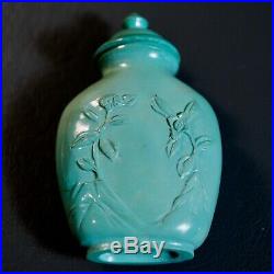 Chinese Antique Snuff Bottle Turquoise Carved. Beautiful and Rare