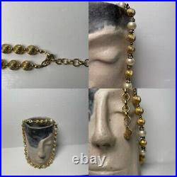 Christian Dior necklace made of textured gold beads and off white pearls Rare 80