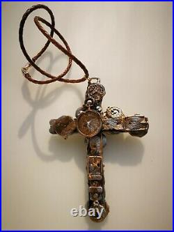 Cross crucifix wall antique vintaje rare necklace pendant gold silver streampunk