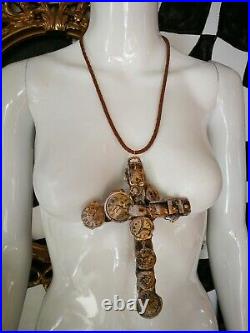 Cross crucifix wall antique vintaje rare necklace pendant gold silver streampunk