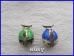 EXTREMELY RARE beautiful Norway Silver and Guilloche Enamel Fish pepper shakers