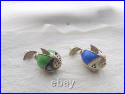 EXTREMELY RARE beautiful Norway Silver and Guilloche Enamel Fish pepper shakers