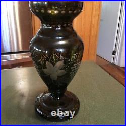 Egermann 1900's Rare Unique Beauty Dark Green Grape Ivy Etched Vase