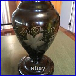 Egermann 1900's Rare Unique Beauty Dark Green Grape Ivy Etched Vase